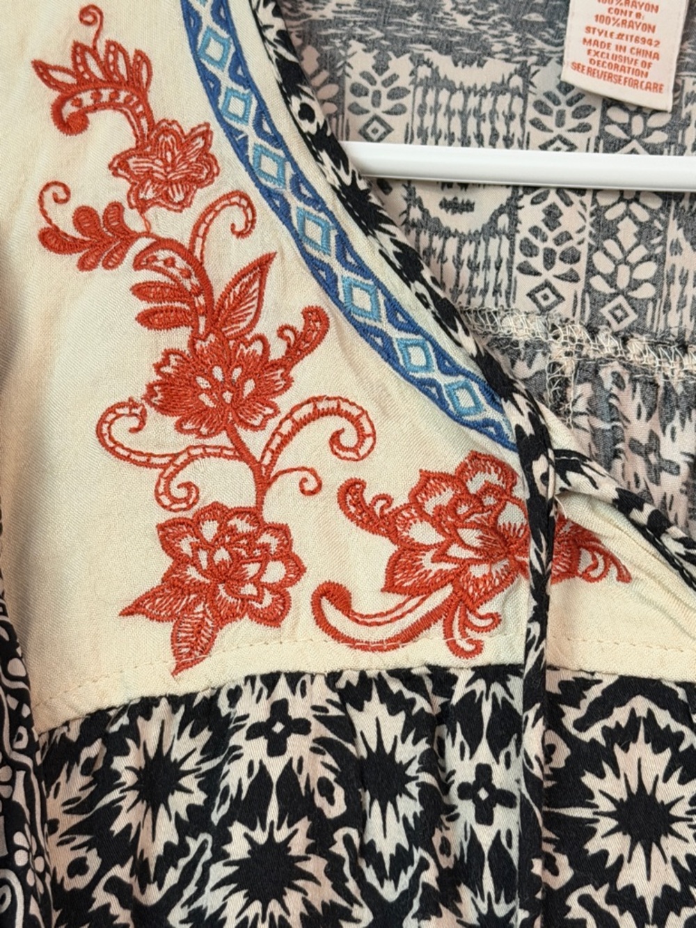 Flying Tomato Black & Cream Boho Embroidered Peasant Blouse with Rust Accents - Picture 2 of 6
